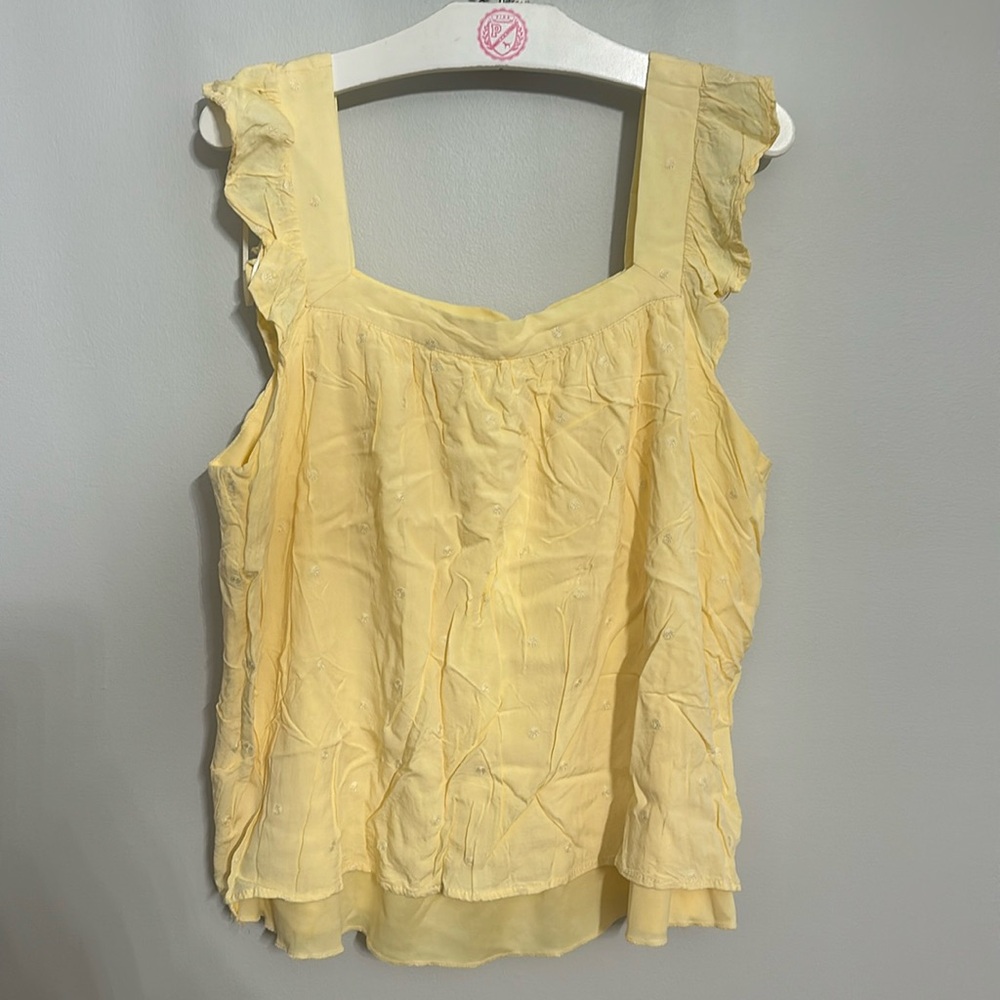 Francesca’s yellow polka dot embroidered square neck top